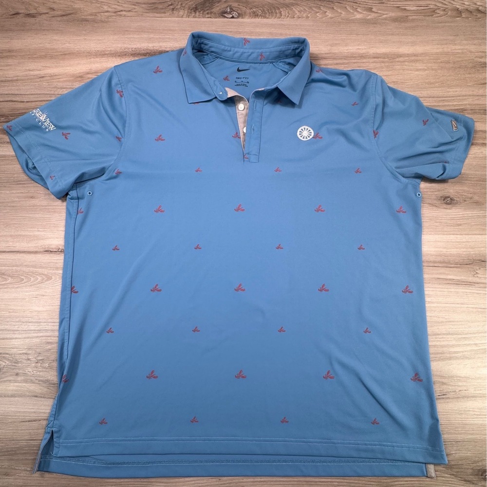 Nike Dri-FIT Golf Polo Mens XL Blue Lobster Print Prairie View Golf DH0945-469